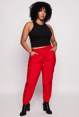 Womens Plus Size Twill Cargo Joggers, Red, Size 3X