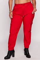 Womens Plus Size Twill Cargo Joggers, Red, Size 3X