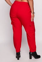 Womens Plus Size Twill Cargo Joggers, Red, Size 3X