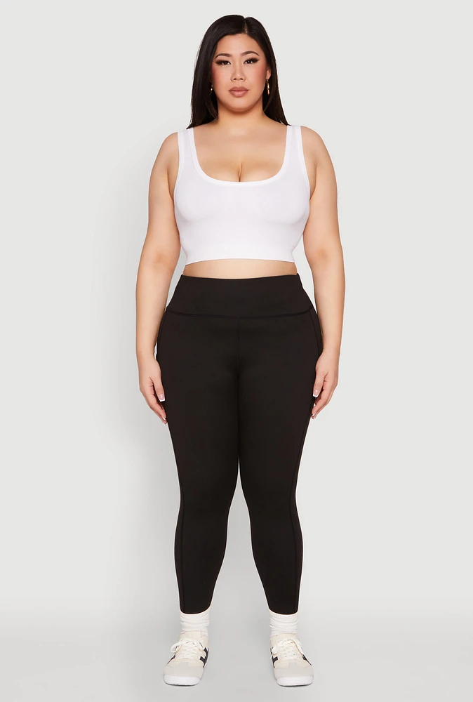 Womens Plus Snatched High Waisted Cell Phone Pocket Leggings,