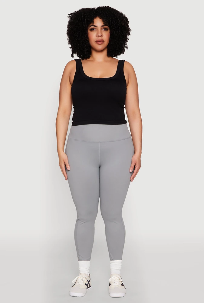 Womens Plus Size Snatched High Waisted Cell Phone Pocket Leggings, Grey, Size 3X