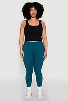 Womens Plus Size Snatched High Waisted Cell Phone Pocket Leggings, Blue, Size 2X