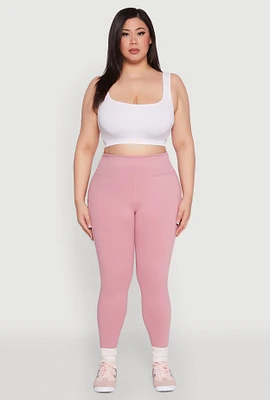 Womens Plus Size Snatched High Waisted Cell Phone Pocket Leggings, Pink, Size 3X