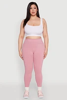 Womens Plus Size Snatched High Waisted Cell Phone Pocket Leggings, Pink, Size 3X