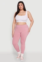 Womens Plus Size Snatched High Waisted Cell Phone Pocket Leggings, Pink, Size 3X