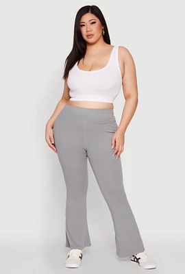 Womens Plus Size Snatched High Waisted Flared Active Pants, Grey, Size 3X