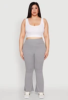 Womens Plus Size Snatched High Waisted Flared Active Pants, Grey, Size 3X