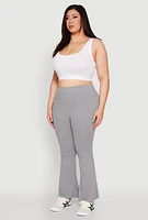 Womens Plus Size Snatched High Waisted Flared Active Pants, Grey, Size 3X
