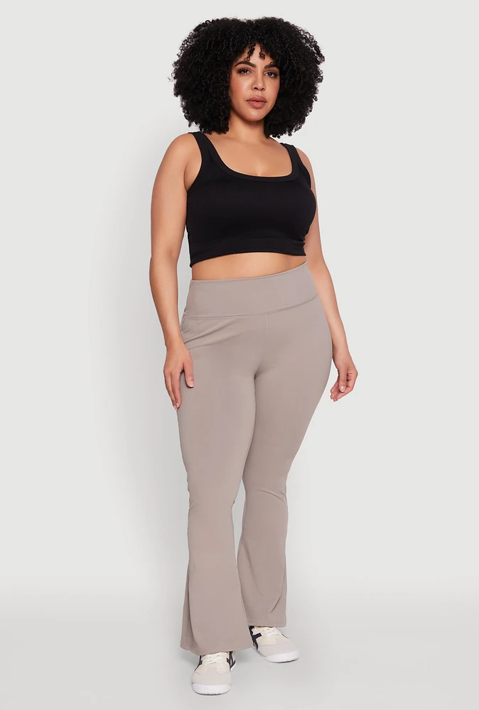 Womens Plus Snatched High Waisted Flared Active Pants, Grey,