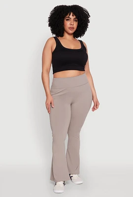 Womens Plus Snatched High Waisted Flared Active Pants, Grey,