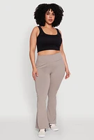 Womens Plus Snatched High Waisted Flared Active Pants, Grey,