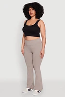 Womens Plus Snatched High Waisted Flared Active Pants, Grey,