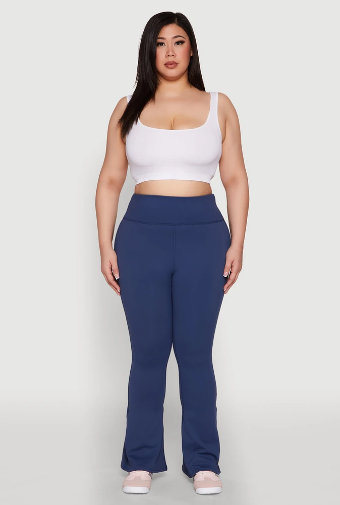 Womens Plus Size Snatched High Waisted Flared Active Pants, Blue, Size 1X