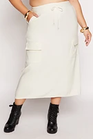 Womens Plus Scuba Drawstring Maxi Skirt, White,