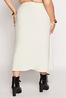 Womens Plus Scuba Drawstring Maxi Skirt, White,