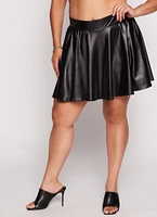 Womens Plus Size Faux Leather Skater Skirt, Black, Size 3X