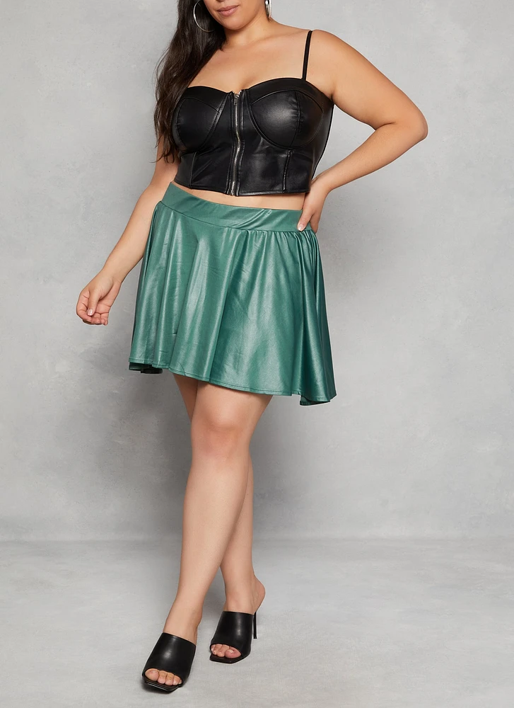Womens Plus Faux Leather Skater Skirt,