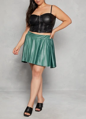 Womens Plus Faux Leather Skater Skirt,