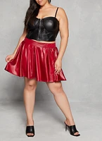 Womens Plus Size Faux Leather Skater Skirt, Red, Size 2X