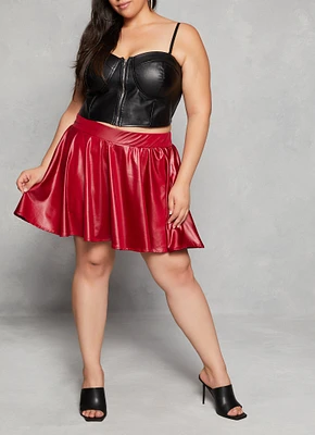Womens Plus Size Faux Leather Skater Skirt, Red, Size 1X