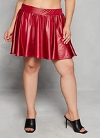 Womens Plus Size Faux Leather Skater Skirt, Red, Size 2X