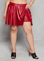 Womens Plus Size Faux Leather Skater Skirt, Red, Size 2X