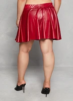 Womens Plus Size Faux Leather Skater Skirt, Red, Size 1X