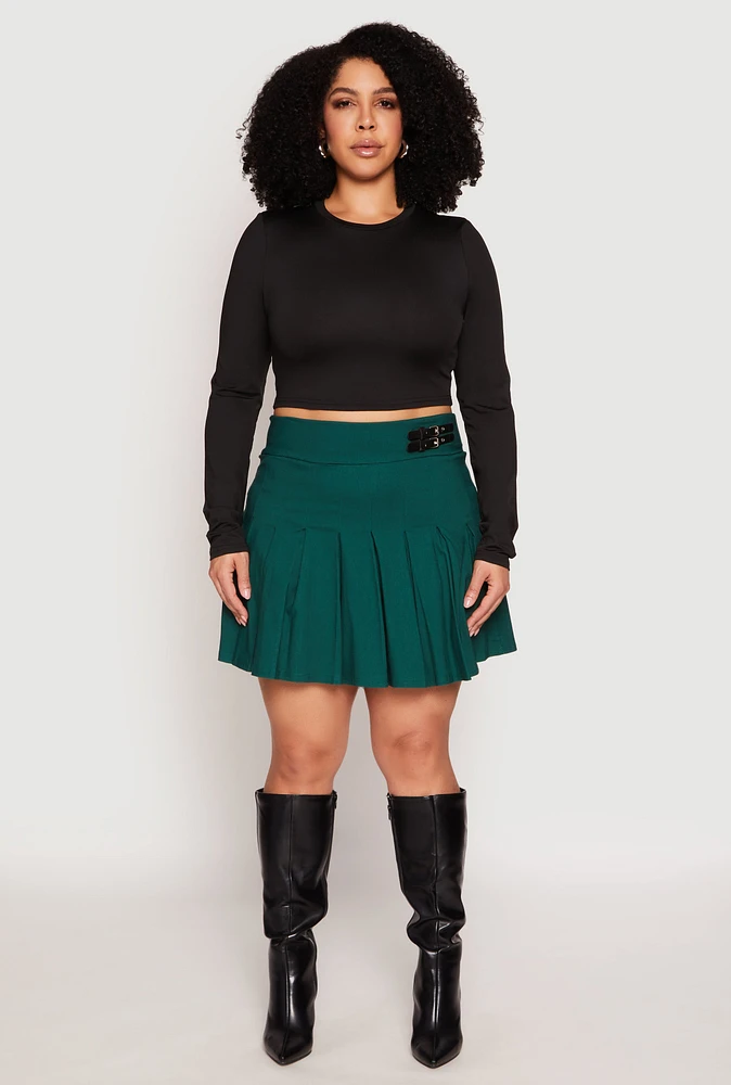 Womens Plus Size High Waisted Pleated Skirt, Green, Size 2X