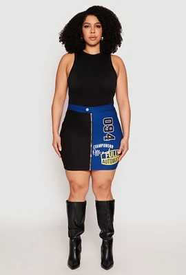 Womens Plus Size Graphic Color Blocked Zip Front Skirt, Multi, Size 1X