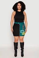 Womens Plus Graphic Color Blocked Zip Front Skirt, Multi,