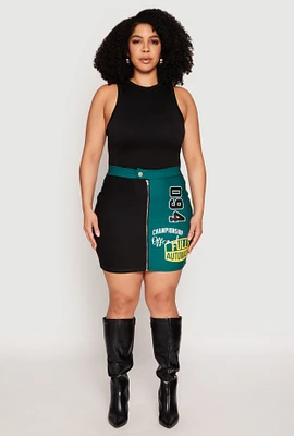 Womens Plus Size Graphic Color Blocked Zip Front Skirt, Multi, Size 2X