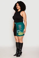 Womens Plus Graphic Color Blocked Zip Front Skirt, Multi,