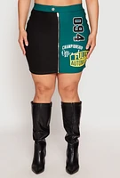 Womens Plus Graphic Color Blocked Zip Front Skirt, Multi,