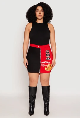 Womens Plus Graphic Color Blocked Zip Front Skirt, Multi,