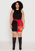 Womens Plus Graphic Color Blocked Zip Front Skirt, Multi,
