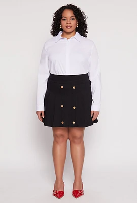 Womens Plus Size Button Detail Pleated Skirt, Black, Size 2X