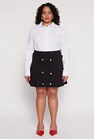 Womens Plus Size Button Detail Pleated Skirt, Black, Size 2X