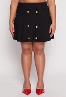 Womens Plus Size Button Detail Pleated Skirt, Black, Size 2X