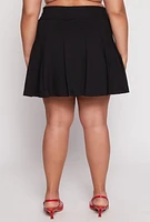 Womens Plus Size Button Detail Pleated Skirt, Black, Size 2X