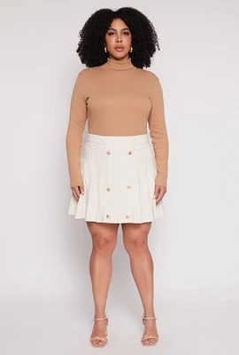 Womens Plus Size Button Detail Pleated Skirt, White, Size 3X