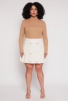 Womens Plus Size Button Detail Pleated Skirt, White, Size 3X