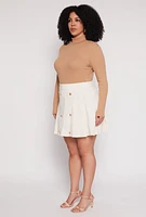 Womens Plus Size Button Detail Pleated Skirt, White, Size 3X