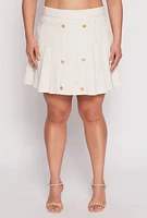 Womens Plus Size Button Detail Pleated Skirt, White, Size 3X