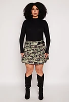 Womens Plus Size Printed Pleated Skirt, Green, Size 1X