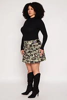 Womens Plus Size Printed Pleated Skirt, Green, Size 2X