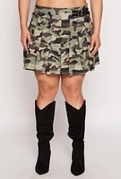 Womens Plus Size Printed Pleated Skirt, Green, Size 2X