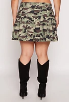 Womens Plus Size Printed Pleated Skirt, Green, Size 2X