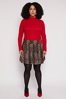 Womens Plus Size Printed Pleated Skirt, Brown, Size 1X