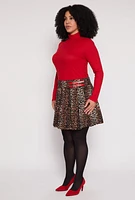 Womens Plus Size Printed Pleated Skirt, Brown, Size 1X