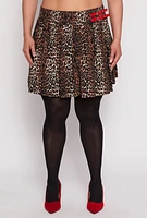 Womens Plus Size Printed Pleated Skirt, Brown, Size 2X